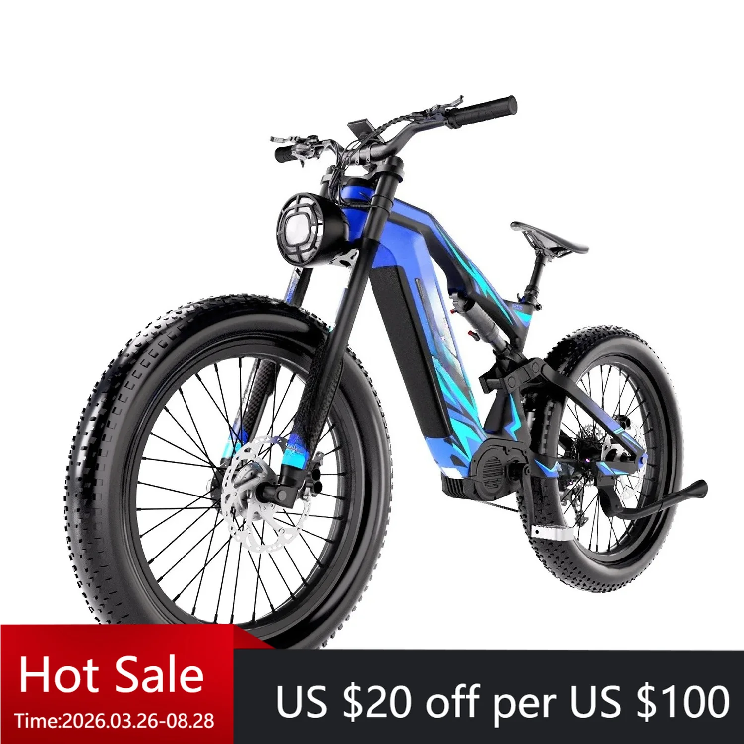 TcHEZZO K9 central motor 1000W brushless carbon fiber electric bicycle 52V 26 inches, disc brake, double disc suspension 9 speed
TcHEZZO K9 central motor 1000W brushless carbon fiber electric bicycle 52V 26 inches, disc brake, double disc suspension 9 speed