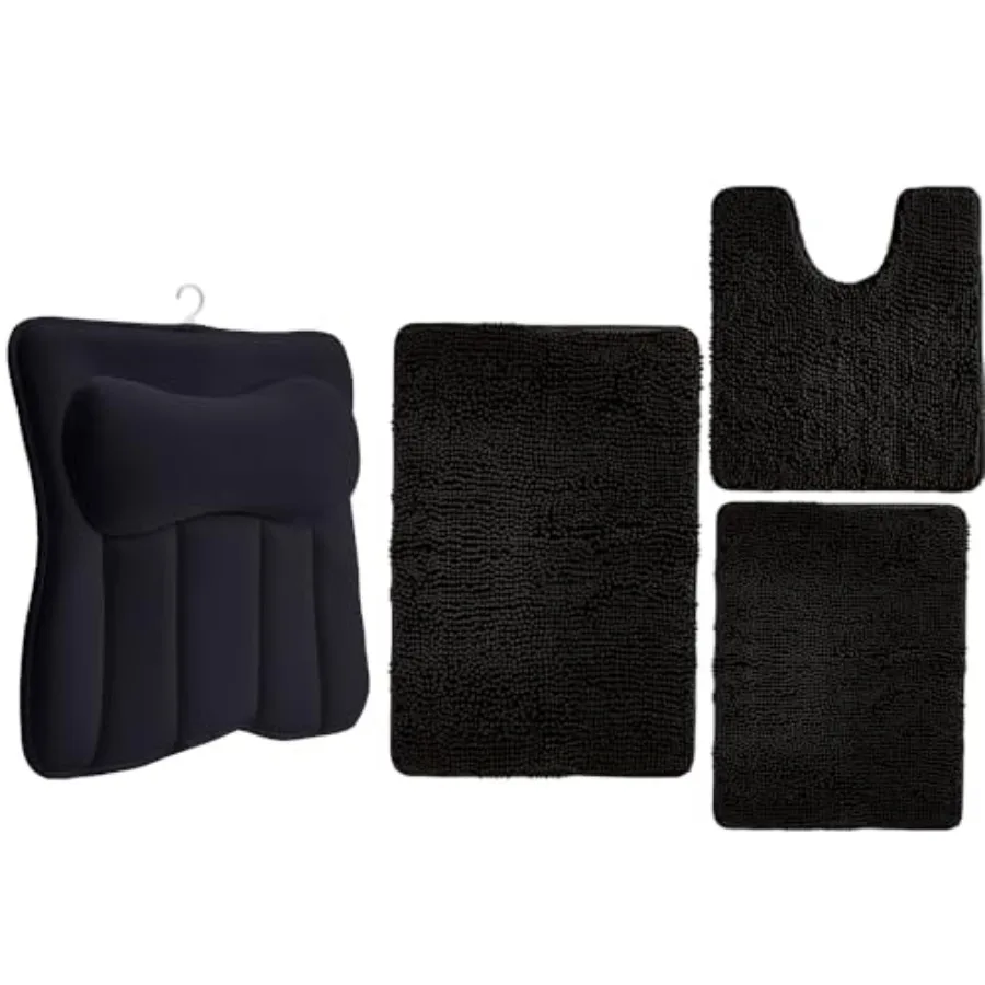 Bath Pillow, Black and Bath Rug Set of 3, 30x20, Black Bundle
Bath Pillow, Black and Bath Rug Set of 3, 30x20, Black Bundle