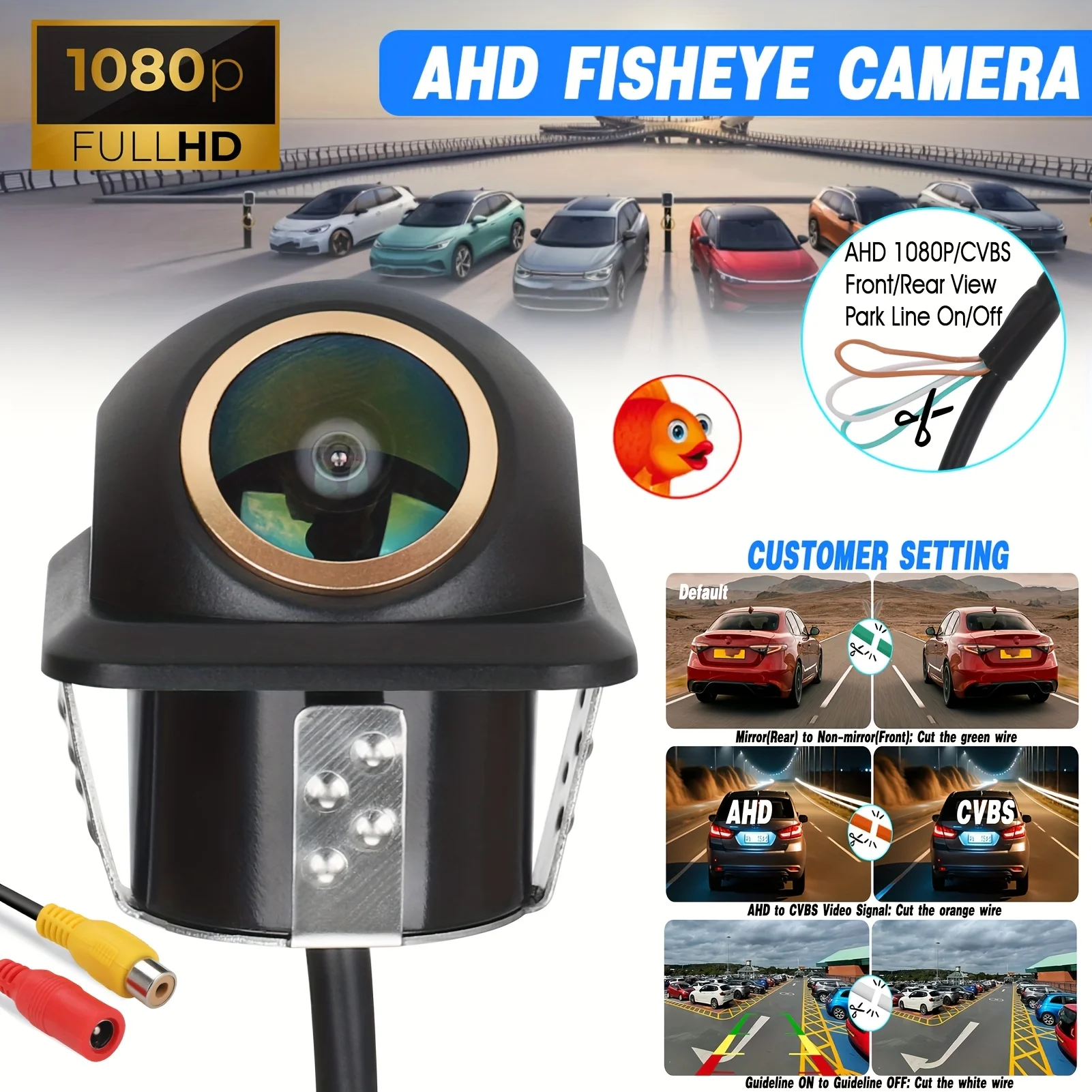 1080P AHD Car Backup Camera with 170° Wide Angle Fisheye Lens, Front/Rear/Side View, Night Vision, for Cars, SUVs, RVs
1080P AHD Car Backup Camera with 170° Wide Angle Fisheye Lens, Front/Rear/Side View, Night Vision, for Cars, SUVs, RVs