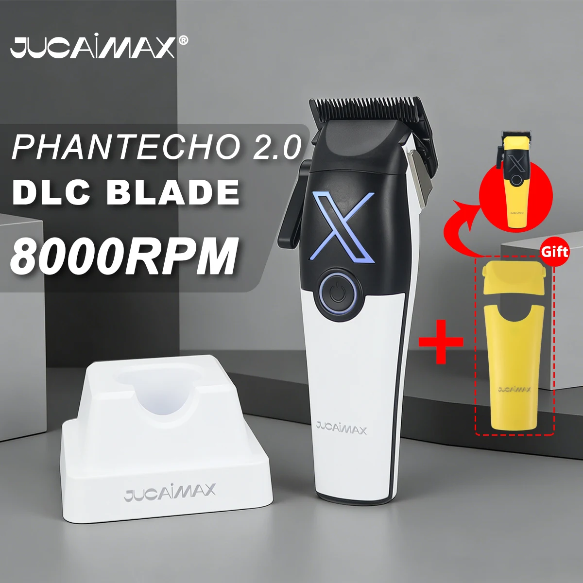 JUCAIMAX X-01 Men's Bold Hair Cut Machine PHANTECHO2.0 DLC Blade Fade Blade Brushless Motor with Dock Professional Hair Clipper
JUCAIMAX X-01 Men's Bold Hair Cut Machine PHANTECHO2.0 DLC Blade Fade Blade Brushless Motor with Dock Professional Hair Clipper