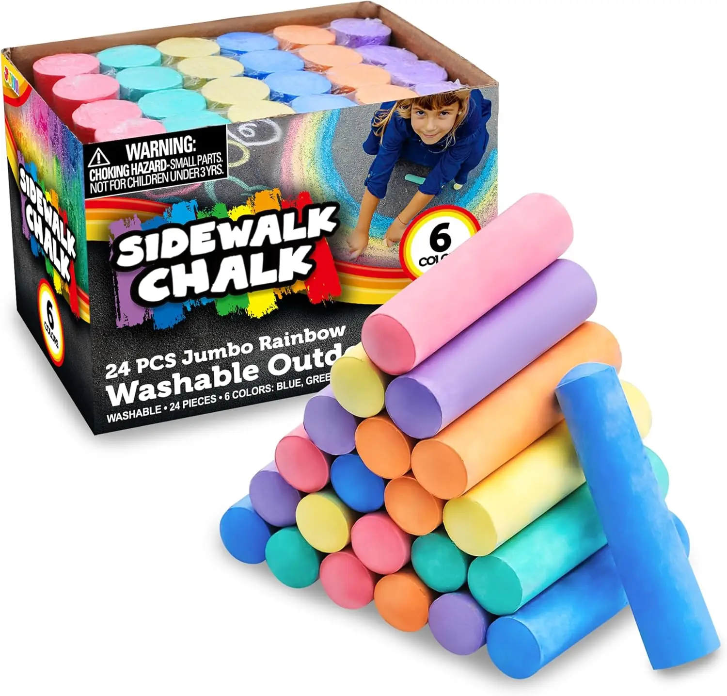 24 PCS Washable Sidewalk Chalks Set, Non-Toxic Jumbo Chalk for Outdoor Art Play, 6 Colors
24 PCS Washable Sidewalk Chalks Set, Non-Toxic Jumbo Chalk for Outdoor Art Play, 6 Colors