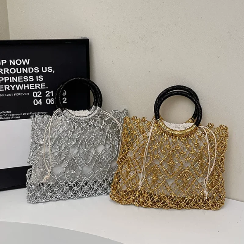 Female Small Handbag Beach Vacation Style Golden Hollow Woven Bag
Female Small Handbag Beach Vacation Style Golden Hollow Woven Bag