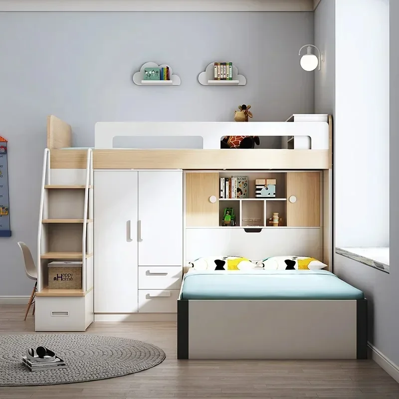 Mother and baby bed small apartment saves space, with staggered bunk beds for children, high and low
Mother and baby bed small apartment saves space, with staggered bunk beds for children, high and low