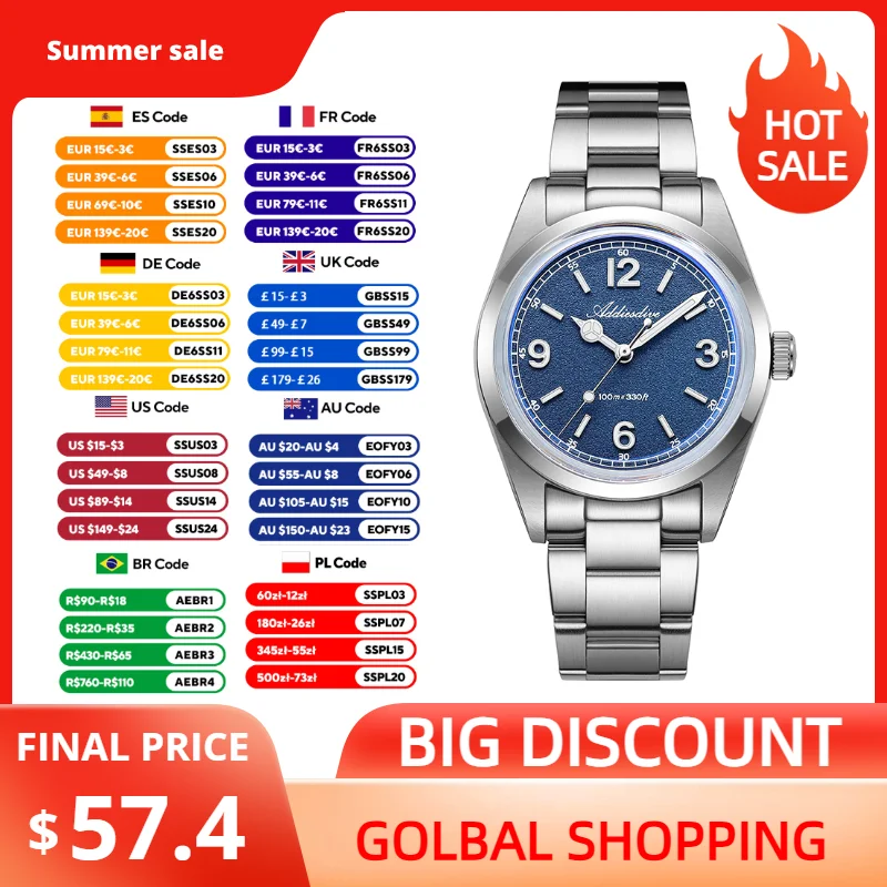 ADDIESDIVE Luxury Watches for Women 316L Stainless Steel K1 Mineral Glass BGW9 Luminous 100m Waterproof VH31 Quartz Ladies Watch
ADDIESDIVE Luxury Watches for Women 316L Stainless Steel K1 Mineral Glass BGW9 Luminous 100m Waterproof VH31 Quartz Ladies Watch