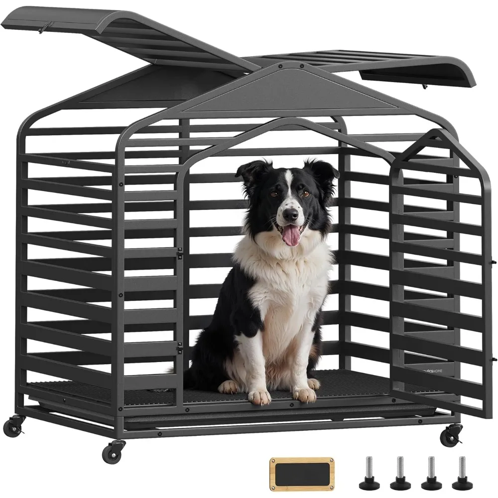 Heavy-Duty Dog Crate, XL Dog Cage for Large Dogs, Escape Proof Dog Kennel with Pointed Roof, Removable Tray, Lockable Wheels.
Heavy-Duty Dog Crate, XL Dog Cage for Large Dogs, Escape Proof Dog Kennel with Pointed Roof, Removable Tray, Lockable Wheels.
