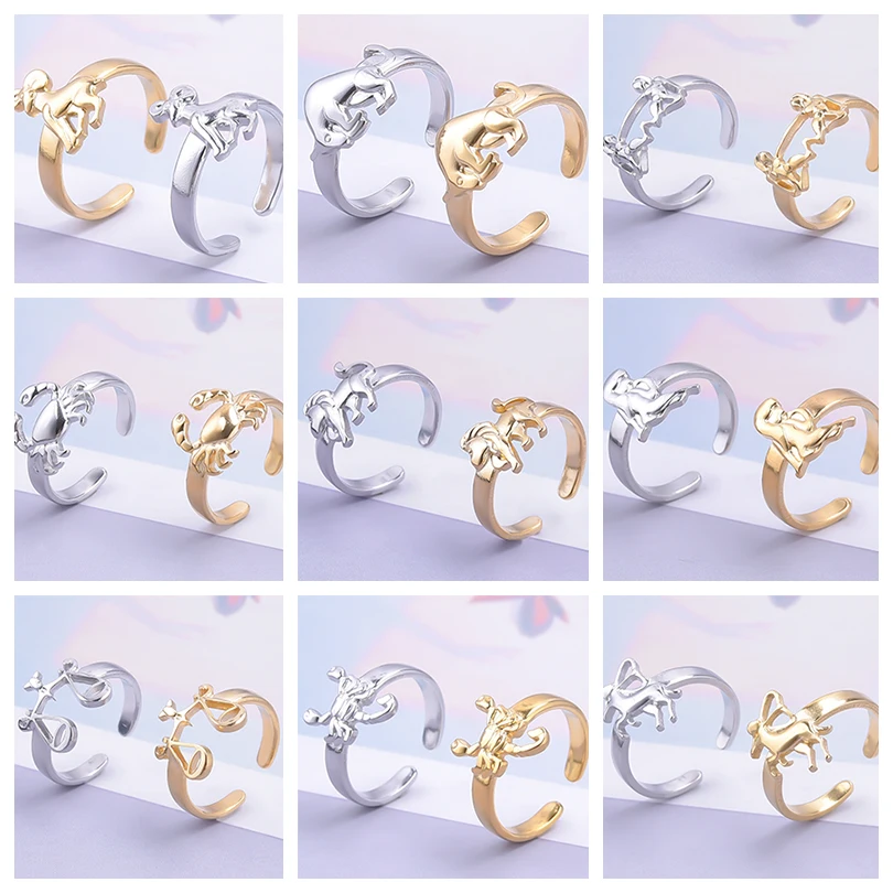 10pcs/Lot Stainless Steel 12 Constellations Pisces Pattern Silver Color Rings Adjustable Two Tone Women Jewelry Finger Rings
10pcs/Lot Stainless Steel 12 Constellations Pisces Pattern Silver Color Rings Adjustable Two Tone Women Jewelry Finger Rings