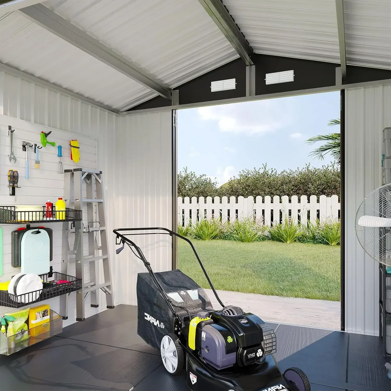 Hot sales7.4x5.3FT Shed with Floor Galvanized Steel Outdoor Storage Shed Metal Garden Shed with Double Doors, 15mm
Hot sales7.4x5.3FT Shed with Floor Galvanized Steel Outdoor Storage Shed Metal Garden Shed with Double Doors, 15mm