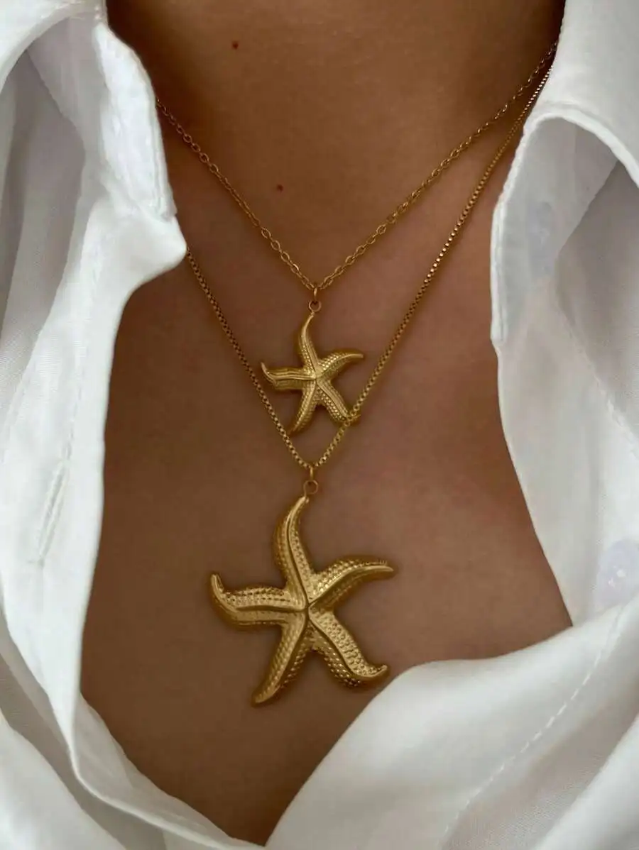Stainless Steel Ocean Starfish Pendant Necklace For Women Fashion Layered Design
Stainless Steel Ocean Starfish Pendant Necklace For Women Fashion Layered Design