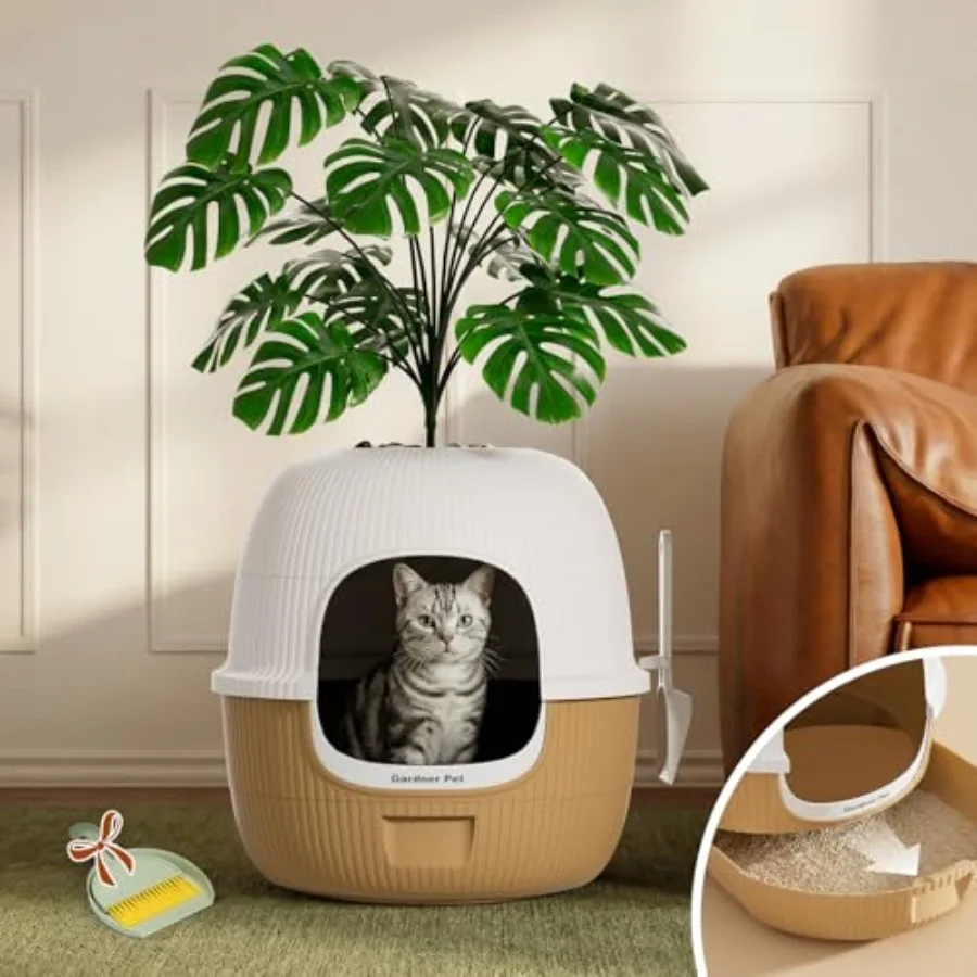 Hidden Cat Litter Box with Faux Plant and Scoop, Drawer Decorative Litter Box Enclosure with Odor Controlled Carbon Filter, Eff
Hidden Cat Litter Box with Faux Plant and Scoop, Drawer Decorative Litter Box Enclosure with Odor Controlled Carbon Filter, Eff