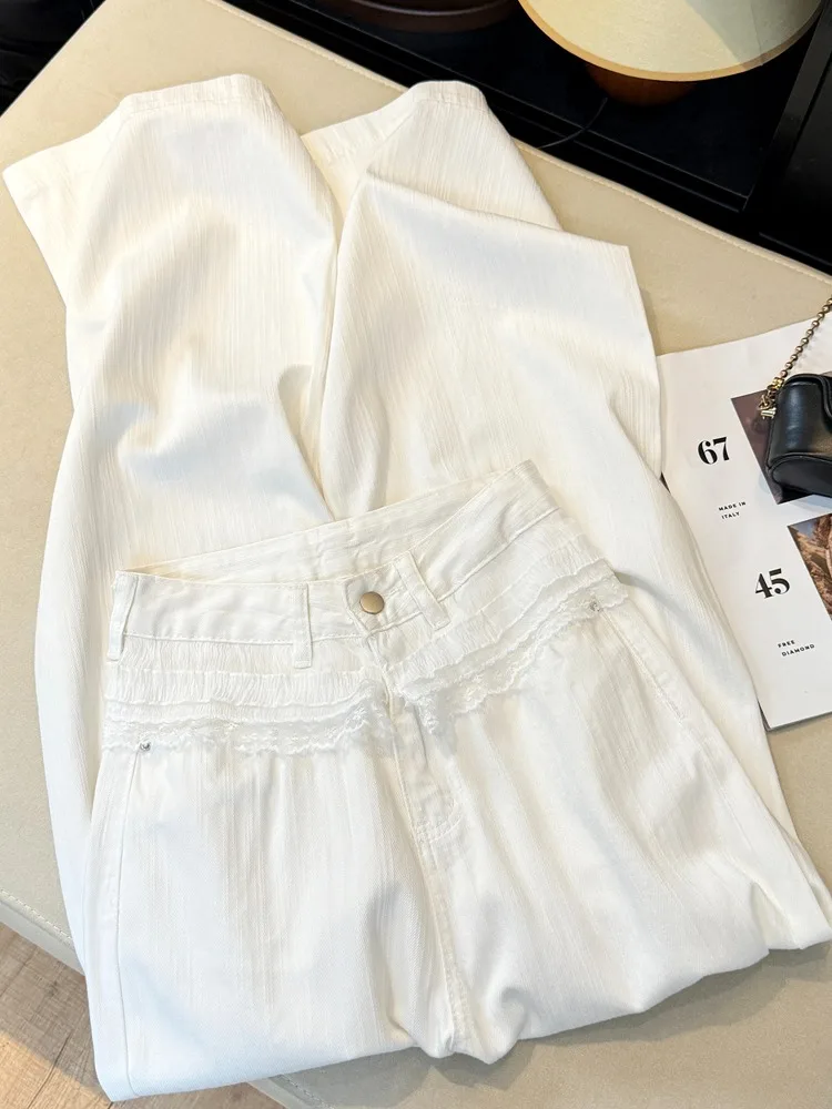 Sweet Lace Splicing Wide Leg Pants High Waist Loose Drape Straight Cut Summer White Jeans Women Casual Comfortable Breathable
Sweet Lace Splicing Wide Leg Pants High Waist Loose Drape Straight Cut Summer White Jeans Women Casual Comfortable Breathable