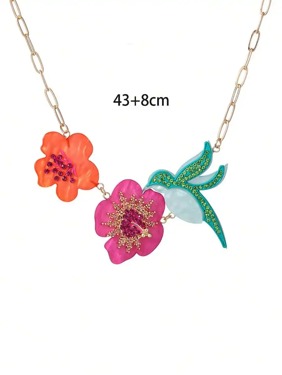Floral And Bird Acrylic Alloy Rhinestone Pendant Necklace For Women
Floral And Bird Acrylic Alloy Rhinestone Pendant Necklace For Women