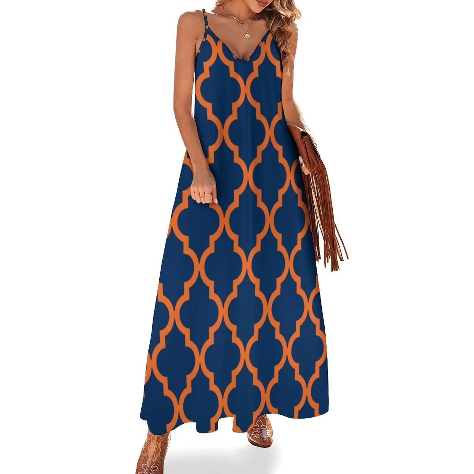 Moroccan Pattern: Orange & Navy Blue Sleeveless Dress Women dresses summer Dress women
Moroccan Pattern: Orange & Navy Blue Sleeveless Dress Women dresses summer Dress women