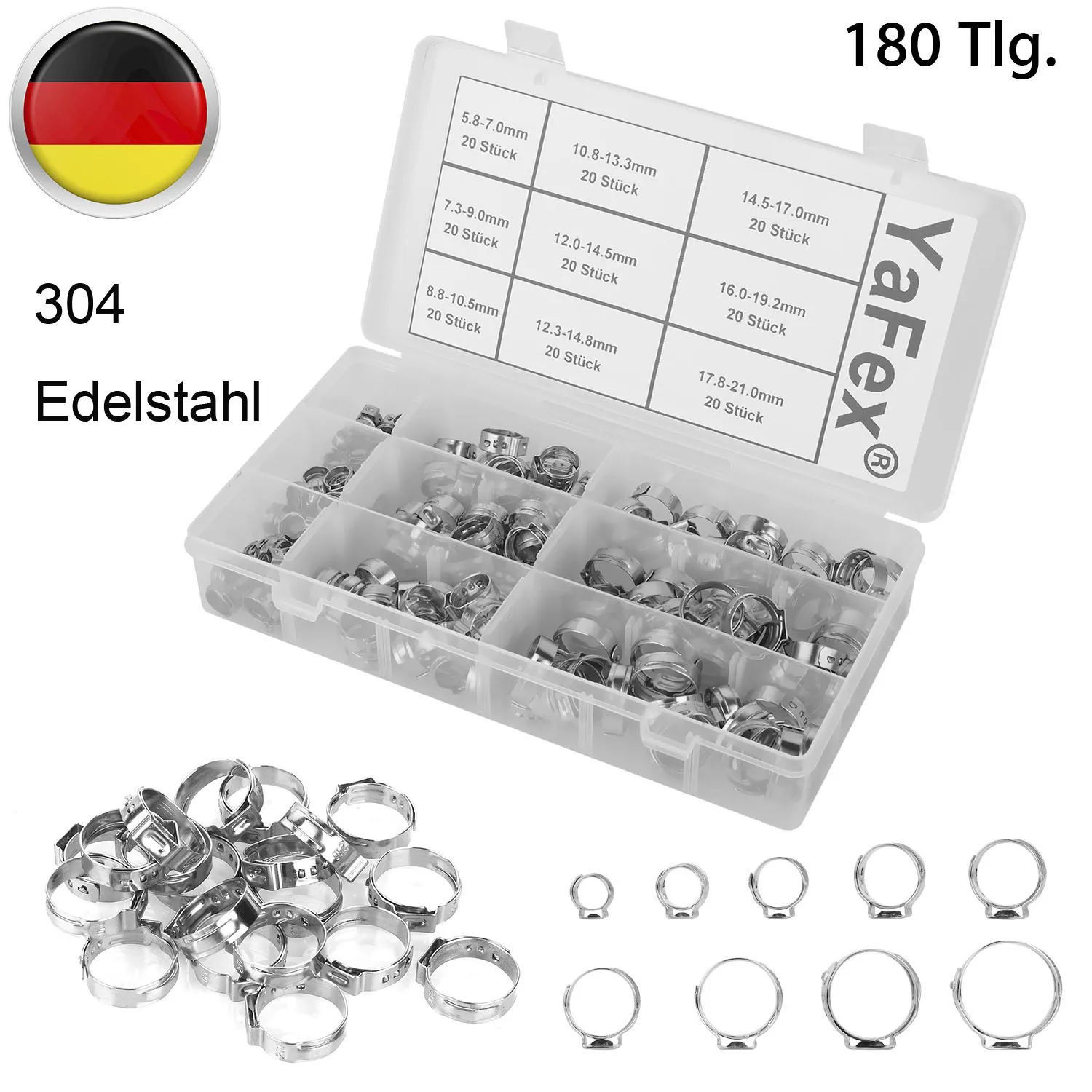 180Pcs 5.8-21mm Stainless Steel Adjustable Hose Clamps Set For Fuel Line Water Air Soft Tube Pipe Car Truck Cooling System
180Pcs 5.8-21mm Stainless Steel Adjustable Hose Clamps Set For Fuel Line Water Air Soft Tube Pipe Car Truck Cooling System