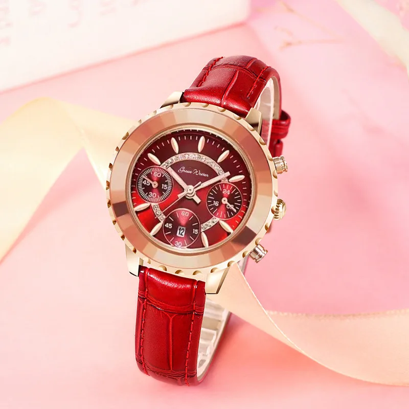 Minimalist Gemstone Red Leather Strap Watch, Elegant and Versatile Round Women's Wristwatch
Minimalist Gemstone Red Leather Strap Watch, Elegant and Versatile Round Women's Wristwatch
