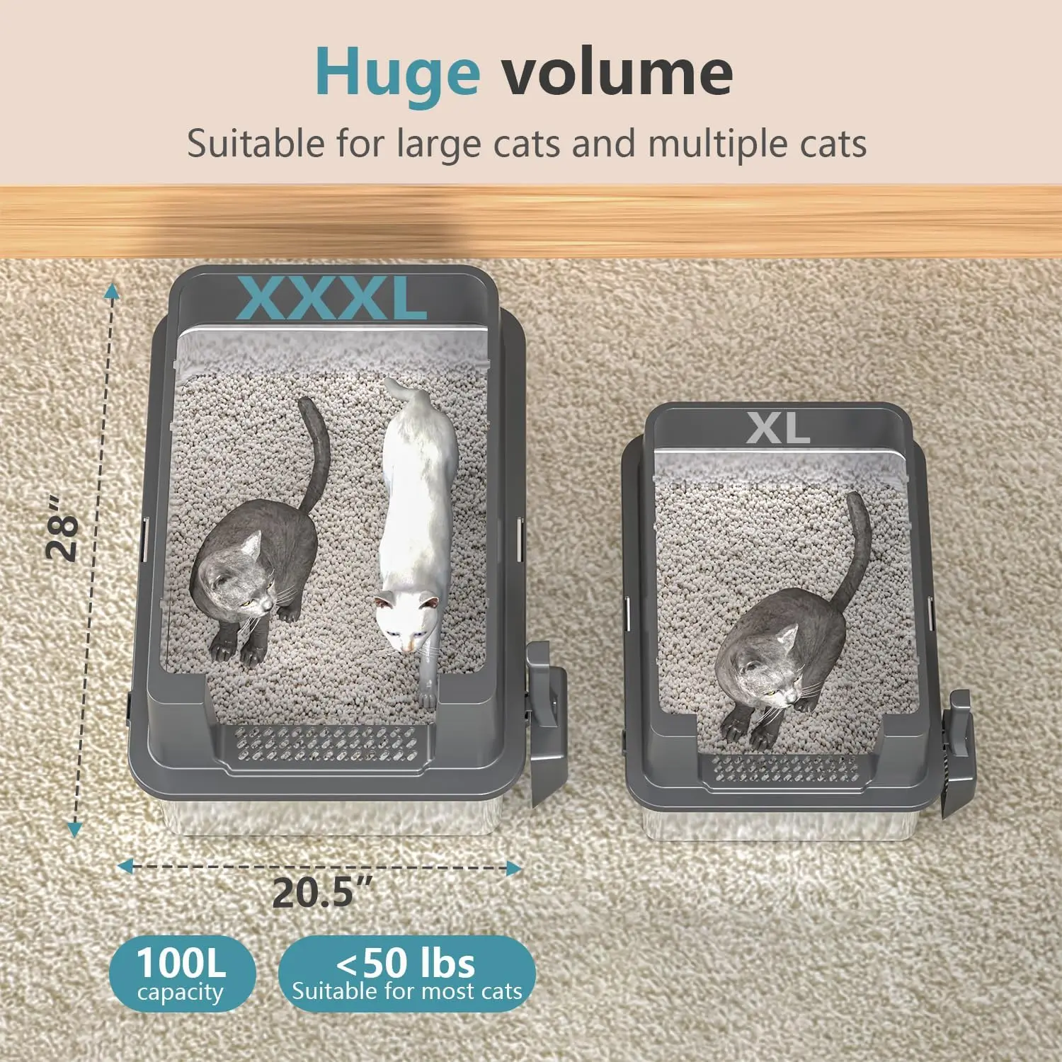 XXXL Extra Large Stainless Steel Litter Box with Lid, 28" L x 20.5" W x 17" H Covered Stainless Steel Litter Box
XXXL Extra Large Stainless Steel Litter Box with Lid, 28" L x 20.5" W x 17" H Covered Stainless Steel Litter Box