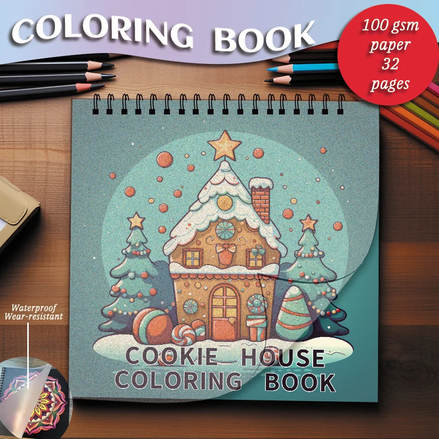 Coloring Book - 7.87x 7.87 inches 32 pages Cookie House Coloring Book - Perfect for soothing, doodling, holiday party favors,
Coloring Book - 7.87x 7.87 inches 32 pages Cookie House Coloring Book - Perfect for soothing, doodling, holiday party favors,