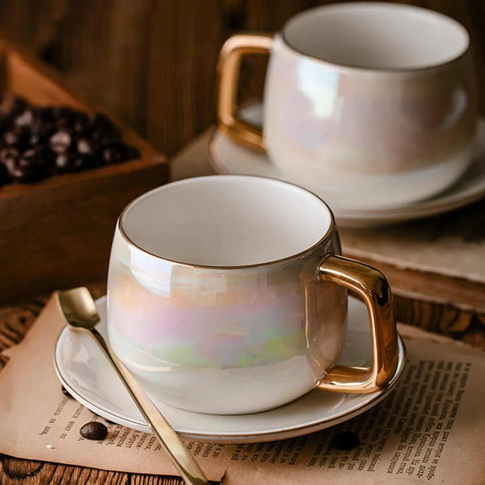 300ml Ceramic Coffee Cup Plate Golden Edge European Style Luxury Chinese Style Exquisite Colorful Milk Cup Dish Set with Spoon
300ml Ceramic Coffee Cup Plate Golden Edge European Style Luxury Chinese Style Exquisite Colorful Milk Cup Dish Set with Spoon