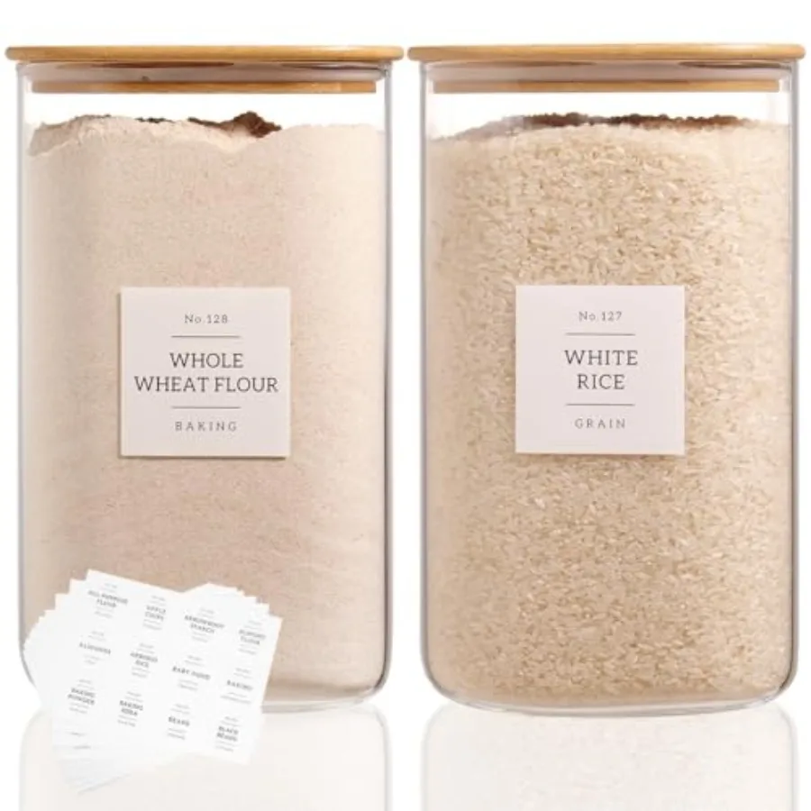 2 Pack large Square Glass Flour and Sugar Containers with 132 Kitchen Pantry Labels - Thicken 149 floz Glass Storage Jars with
2 Pack large Square Glass Flour and Sugar Containers with 132 Kitchen Pantry Labels - Thicken 149 floz Glass Storage Jars with