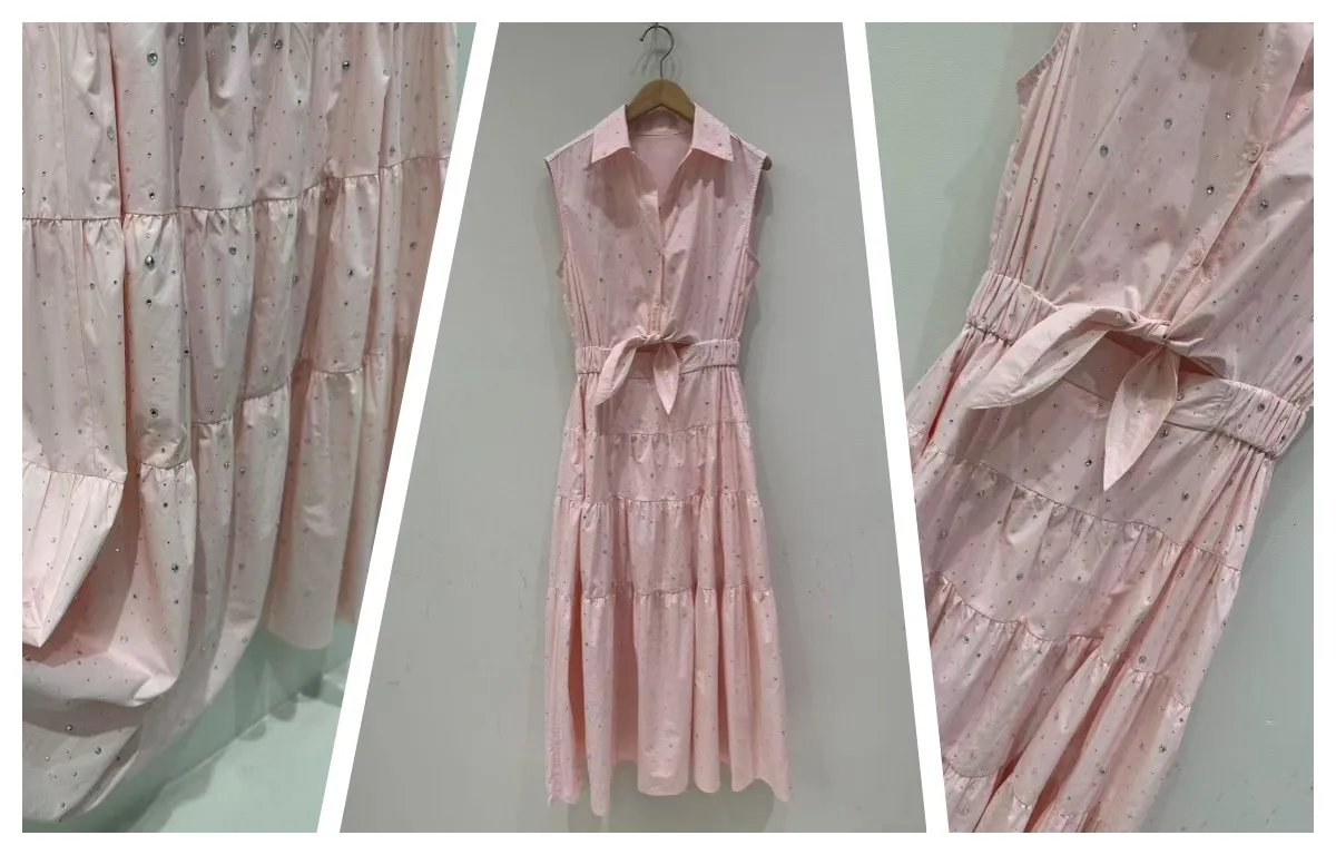 2026 Summer New Pink Women Cotton Dress Sparkling Rhinestone Turn-Down Collar Sleeveless Ladies Waist Tie Midi Tank Robe
2026 Summer New Pink Women Cotton Dress Sparkling Rhinestone Turn-Down Collar Sleeveless Ladies Waist Tie Midi Tank Robe