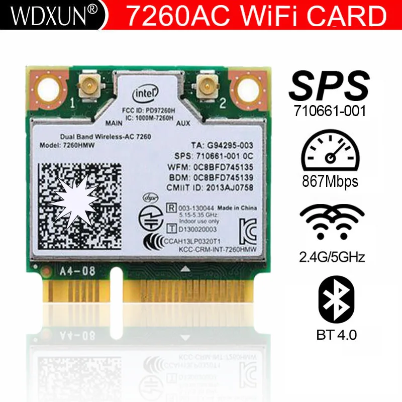 Dual Band Wireless-AC7260 7260AC 7260HMW AC7260 7260HMWAC half Mini PCI-e BT4.0 Wireless Card for HP EliteBook 820 840 850 860
Dual Band Wireless-AC7260 7260AC 7260HMW AC7260 7260HMWAC half Mini PCI-e BT4.0 Wireless Card for HP EliteBook 820 840 850 860