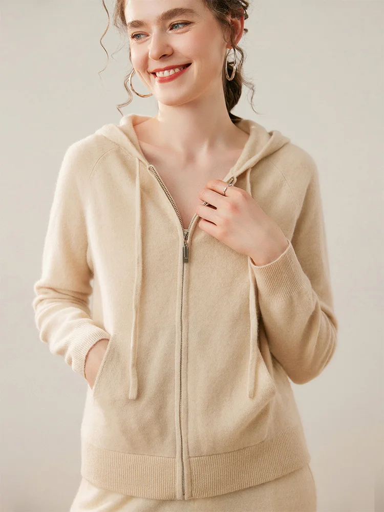 Luxury Women Spring Autumn 100% Cashmere Sweater Hoodie Zipper Cardigan Slim Turn Down Collar Worsted Cashmere Knitwear Tops
Luxury Women Spring Autumn 100% Cashmere Sweater Hoodie Zipper Cardigan Slim Turn Down Collar Worsted Cashmere Knitwear Tops