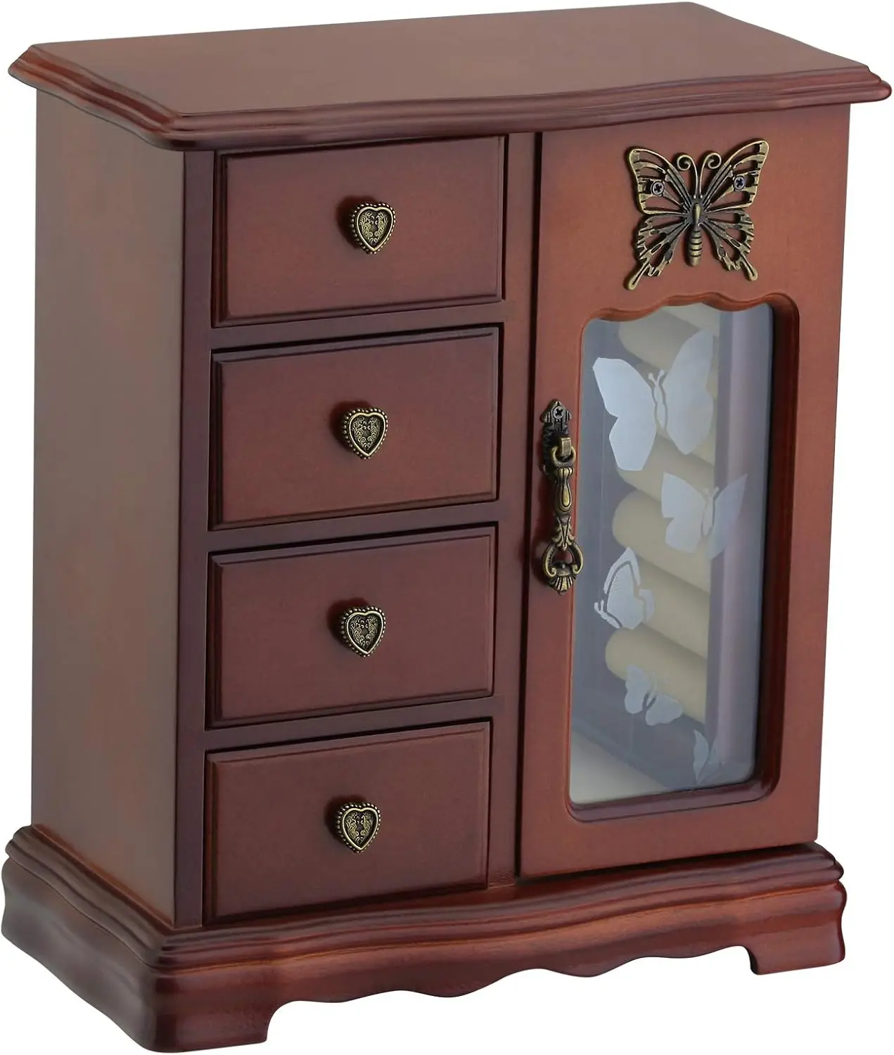 Solid Wood Jewelry Box with 4 Drawers, Necklace Carousel, and Mirror for Women's Organizer
Solid Wood Jewelry Box with 4 Drawers, Necklace Carousel, and Mirror for Women's Organizer