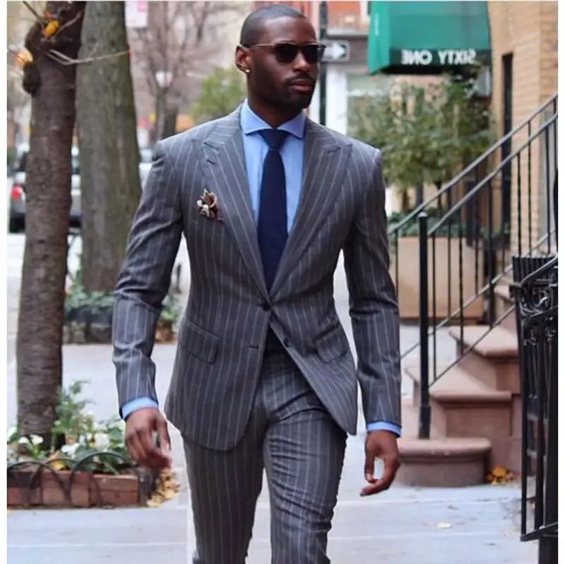Grey Striped Men Suits 2 Piece Groom Tuxedo for Wedding Two Buttons Groomsmen High-End Business Casual Male Suit (Jacket+Pants) 
Grey Striped Men Suits 2 Piece Groom Tuxedo for Wedding Two Buttons Groomsmen High-End Business Casual Male Suit (Jacket+Pants)