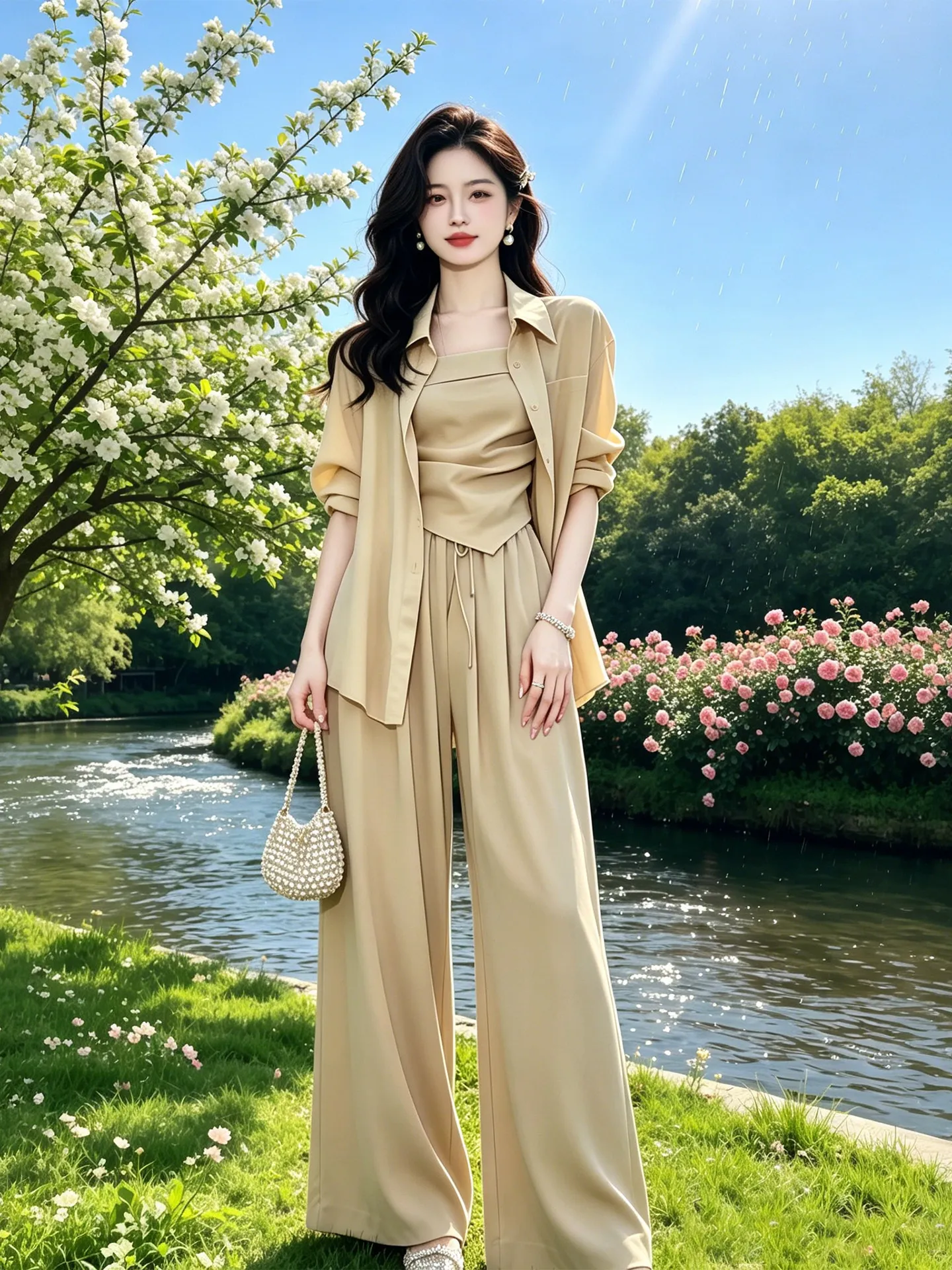 Elegant Small Set High Waist Wide Leg Pants Sun Protection Shirt Vest Three Piece Set Women's Fashion Summer Outfit
Elegant Small Set High Waist Wide Leg Pants Sun Protection Shirt Vest Three Piece Set Women's Fashion Summer Outfit