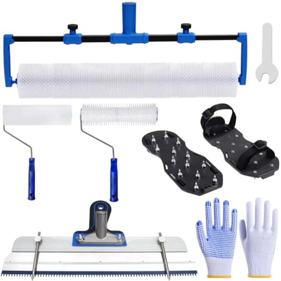 18-Inch Self-Leveling Cement Tool Kit Upgraded Spike Roller Set with 9-Inch Spike Roller Epoxy Shoes Spikes and Gloves Floor Le
18-Inch Self-Leveling Cement Tool Kit Upgraded Spike Roller Set with 9-Inch Spike Roller Epoxy Shoes Spikes and Gloves Floor Le