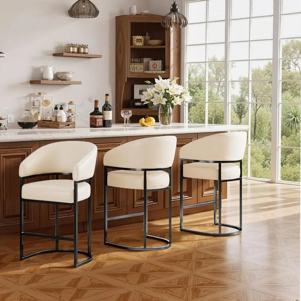 Counter Height Bar Stools Set of 3, Faux Leather Barrel Chairs with Backs, 26 High Kitchen Island Stools, Black and Beige Option
Counter Height Bar Stools Set of 3, Faux Leather Barrel Chairs with Backs, 26 High Kitchen Island Stools, Black and Beige Option