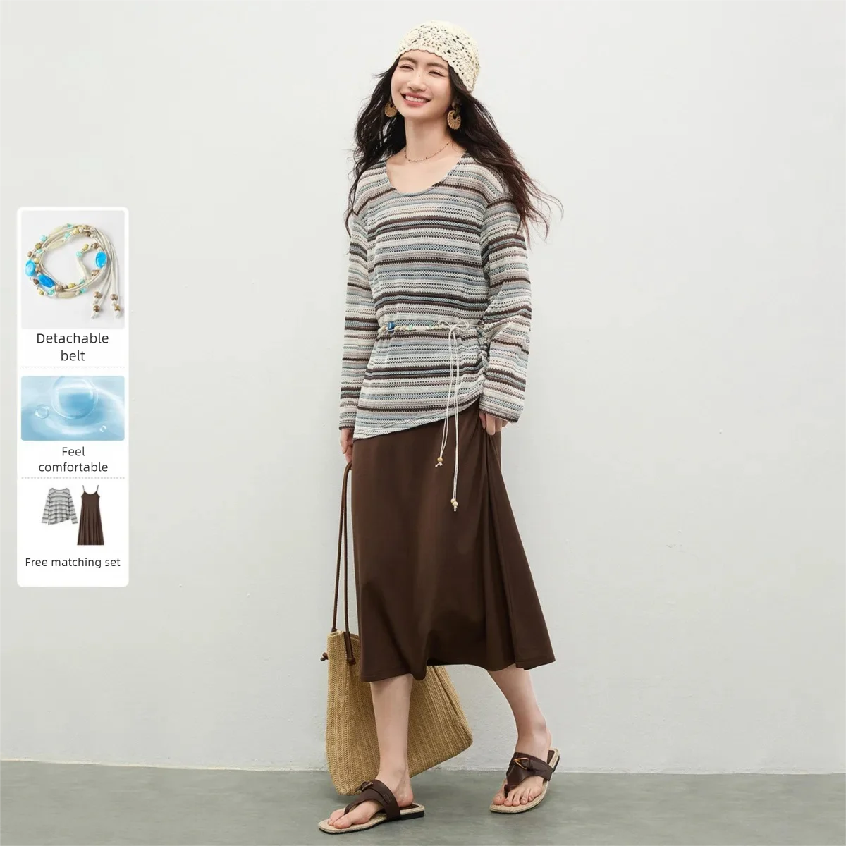 SENTUBILA Women's Casual Hollow Out Striped Cover Up Cami Dress 2 Piece Set 2026 Spring Coffee Elegant Sets Travel 161ZB5025
SENTUBILA Women's Casual Hollow Out Striped Cover Up Cami Dress 2 Piece Set 2026 Spring Coffee Elegant Sets Travel 161ZB5025
