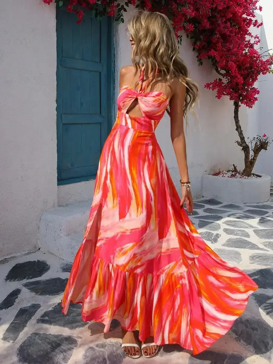 Summer Beach Vacation Tie Dye Halter Neck A-Line Flowy Maxi Dress For Women
Summer Beach Vacation Tie Dye Halter Neck A-Line Flowy Maxi Dress For Women