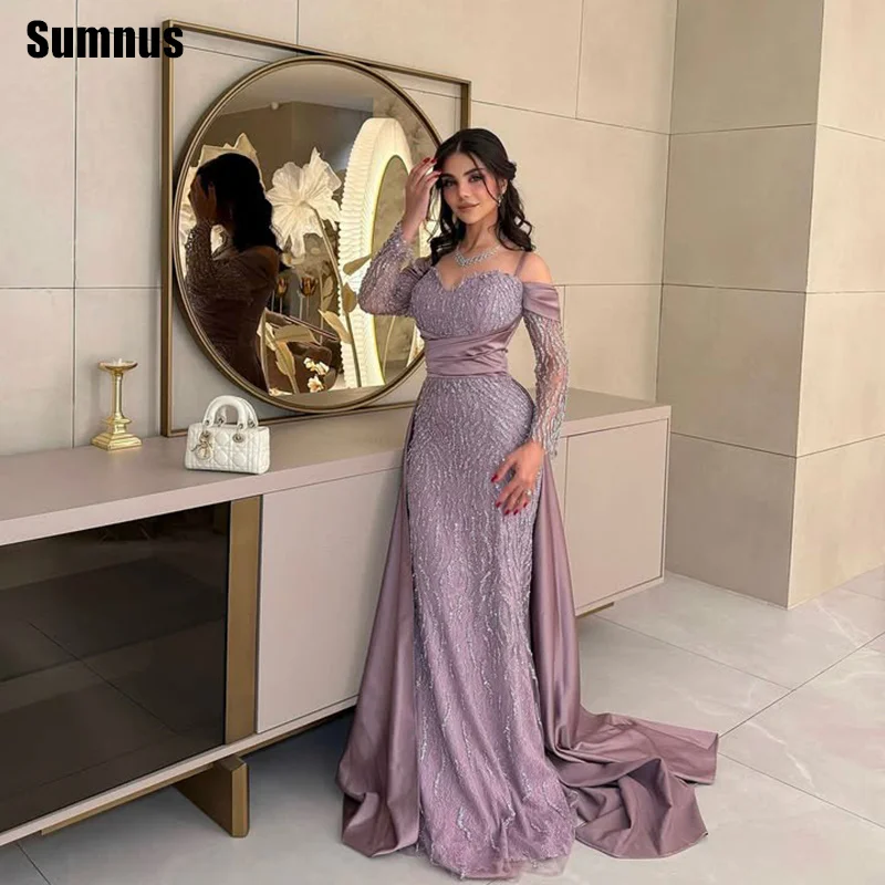 Sumnus Elegant Mermaid Prom Dress Saudi Arabia Off Shoulder Beading Evening Dress With Train فساتين سهرة Customized
Sumnus Elegant Mermaid Prom Dress Saudi Arabia Off Shoulder Beading Evening Dress With Train فساتين سهرة Customized