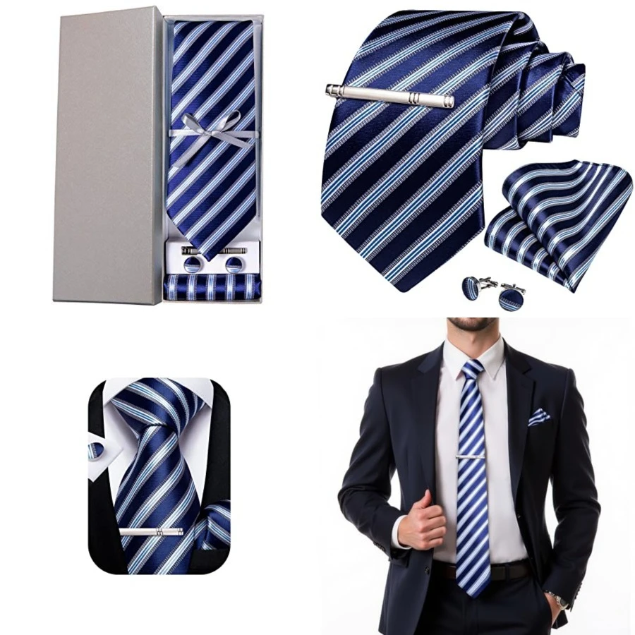 Mens Striped Tie Silk Woven Necktie and Pocket Square Cufflinks Tie Clip Set Wedding Business Formal Gift Tie for Men, Royal Blue White
Mens Striped Tie Silk Woven Necktie and Pocket Square Cufflinks Tie Clip Set Wedding Business Formal Gift Tie for Men, Royal Blue White
