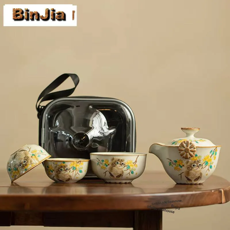 Ru Kiln Hand-grasp Pot Set Portable Travel Tea Set Creative Flower Cat Tea Set Aesthetic 1 Pot 3 Cups Tea Maker Stock Bags Gift
Ru Kiln Hand-grasp Pot Set Portable Travel Tea Set Creative Flower Cat Tea Set Aesthetic 1 Pot 3 Cups Tea Maker Stock Bags Gift