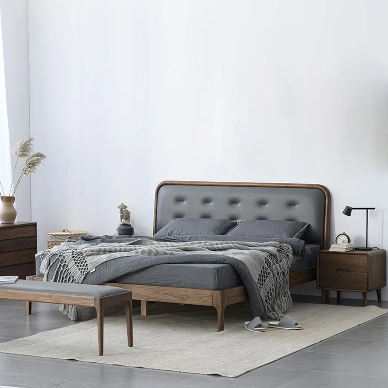 All black walnut master bedroom oak solid wood double leather soft bag backrest solid wood queen bed
All black walnut master bedroom oak solid wood double leather soft bag backrest solid wood queen bed