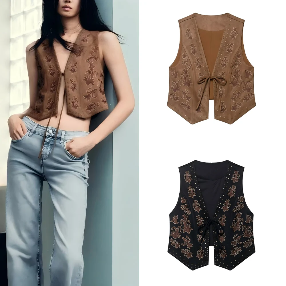 Women's new fashion bead embroidery decoration V-neck suede texture effect vest retro sleeveless lace up women's vest chic top
Women's new fashion bead embroidery decoration V-neck suede texture effect vest retro sleeveless lace up women's vest chic top
