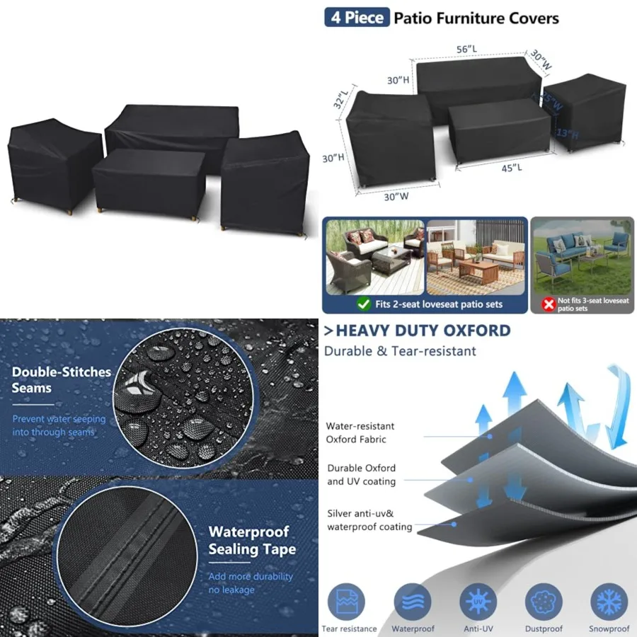 Patio Furniture Covers 4 Pcs Set, Heavy Duty Waterproof Outdoor Furniture Cover 420D for Rattan Wicker Conversation Set
Patio Furniture Covers 4 Pcs Set, Heavy Duty Waterproof Outdoor Furniture Cover 420D for Rattan Wicker Conversation Set