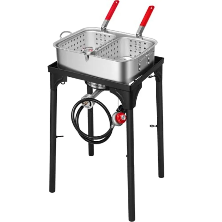 Double Deep Fryer with 2 Baskets and 54000 BTU Cast Iron Burner Stand Heavy-Duty Stainless Steel Construction Black Finish High
Double Deep Fryer with 2 Baskets and 54000 BTU Cast Iron Burner Stand Heavy-Duty Stainless Steel Construction Black Finish High