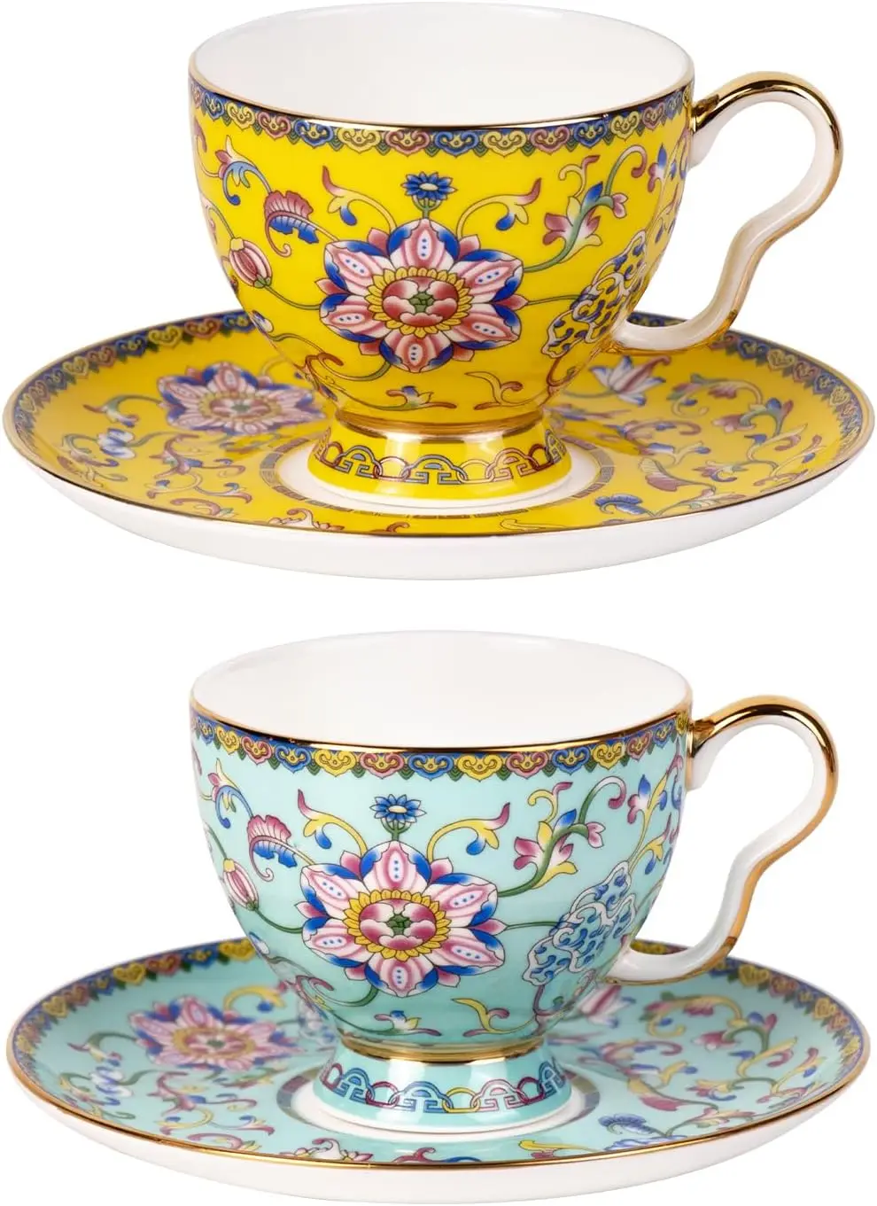 Tea Cups and Saucers Set of 2, Porcelain Coffee Cups with Saucer for Espresso, Cappuccino, 7.5oz Vintage Yellow and Blu
Tea Cups and Saucers Set of 2, Porcelain Coffee Cups with Saucer for Espresso, Cappuccino, 7.5oz Vintage Yellow and Blu