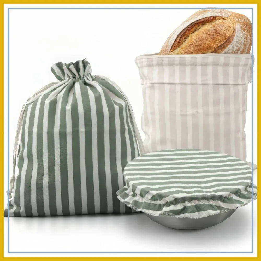 Linen Bread Bag Set with Proofing Cover for Homemade Sourdough - Keep Loaf Fresh - Reusable & Easy Clean Storage
Linen Bread Bag Set with Proofing Cover for Homemade Sourdough - Keep Loaf Fresh - Reusable & Easy Clean Storage
