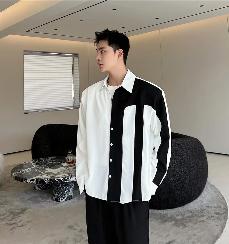 Faionable Bla White Color Blo Long Sve Мужская irt Осенняя новинка Sle Повседневная молодежная волосы St Альтернативная irt 
Faionable Bla White Color Blo Long Sve Мужская irt Осенняя новинка Sle Повседневная молодежная волосы St Альтернативная irt