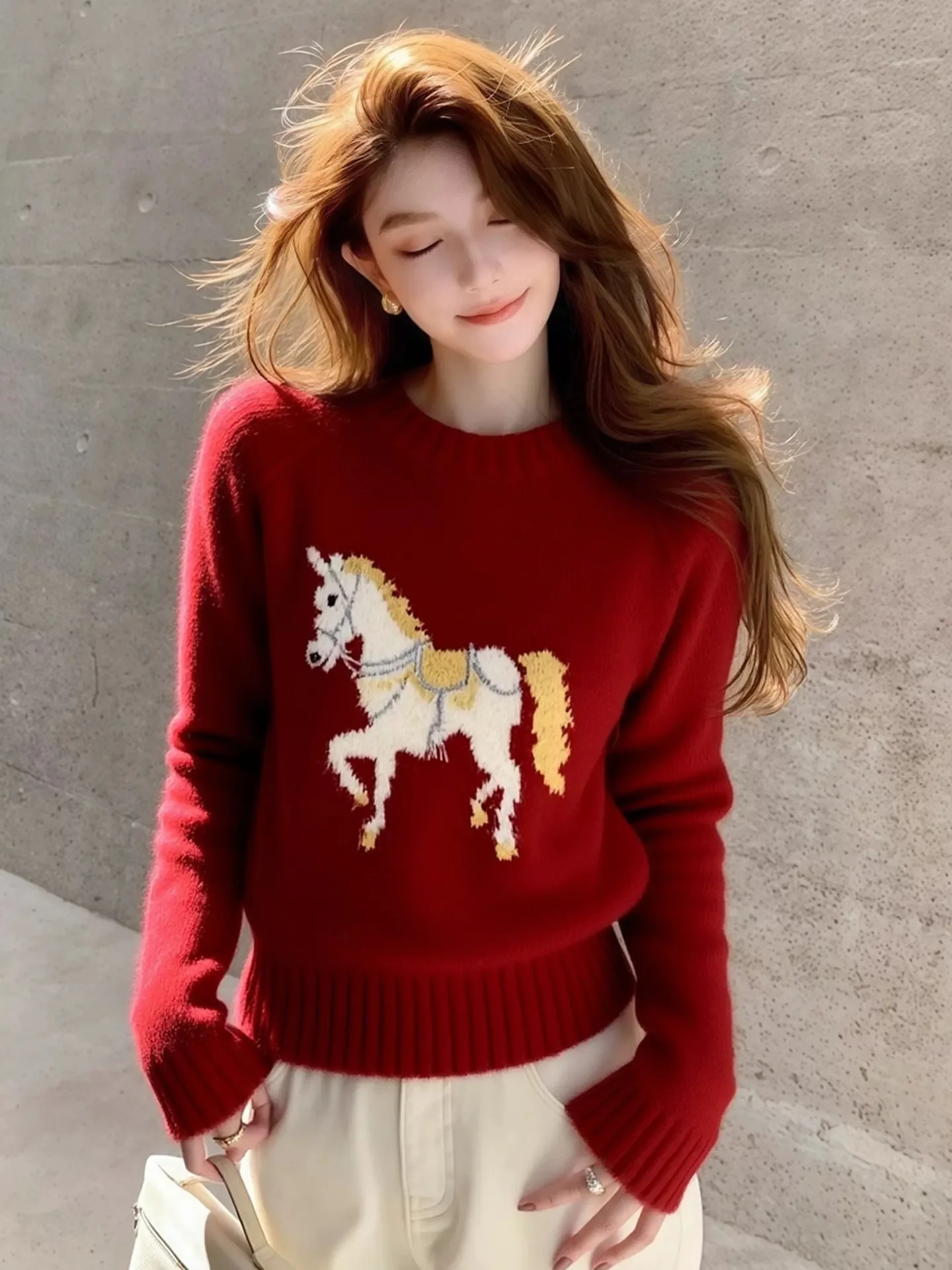 Red Chinese Zodiac Year Pure Color round Neck Knitted Cashmere Women's Loose Long Sleeve Base Shirt Sweater Korean Style
Red Chinese Zodiac Year Pure Color round Neck Knitted Cashmere Women's Loose Long Sleeve Base Shirt Sweater Korean Style