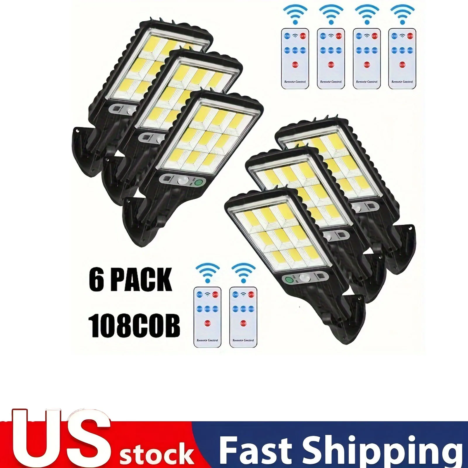 6Pcs Solar Lights Outdoor Waterproof Flood Lights with Motion Sensor and 3 Modes Remote Controls 108LED Solar Street Light IP65
6Pcs Solar Lights Outdoor Waterproof Flood Lights with Motion Sensor and 3 Modes Remote Controls 108LED Solar Street Light IP65