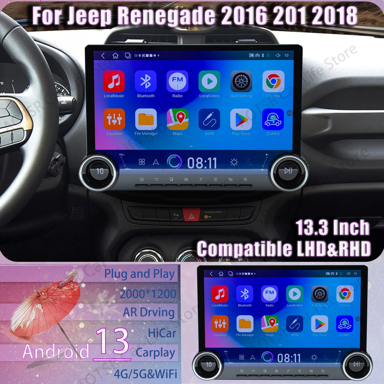 13,3-дюймовый Android-экран с двойной ручкой 2K HD для Jeep Renegade 2016 2017 2018, мультимедийный плеер, GPS-навигация, головное устройство Carplay
13,3-дюймовый Android-экран с двойной ручкой 2K HD для Jeep Renegade 2016 2017 2018, мультимедийный плеер, GPS-навигация, головное устройство Carplay