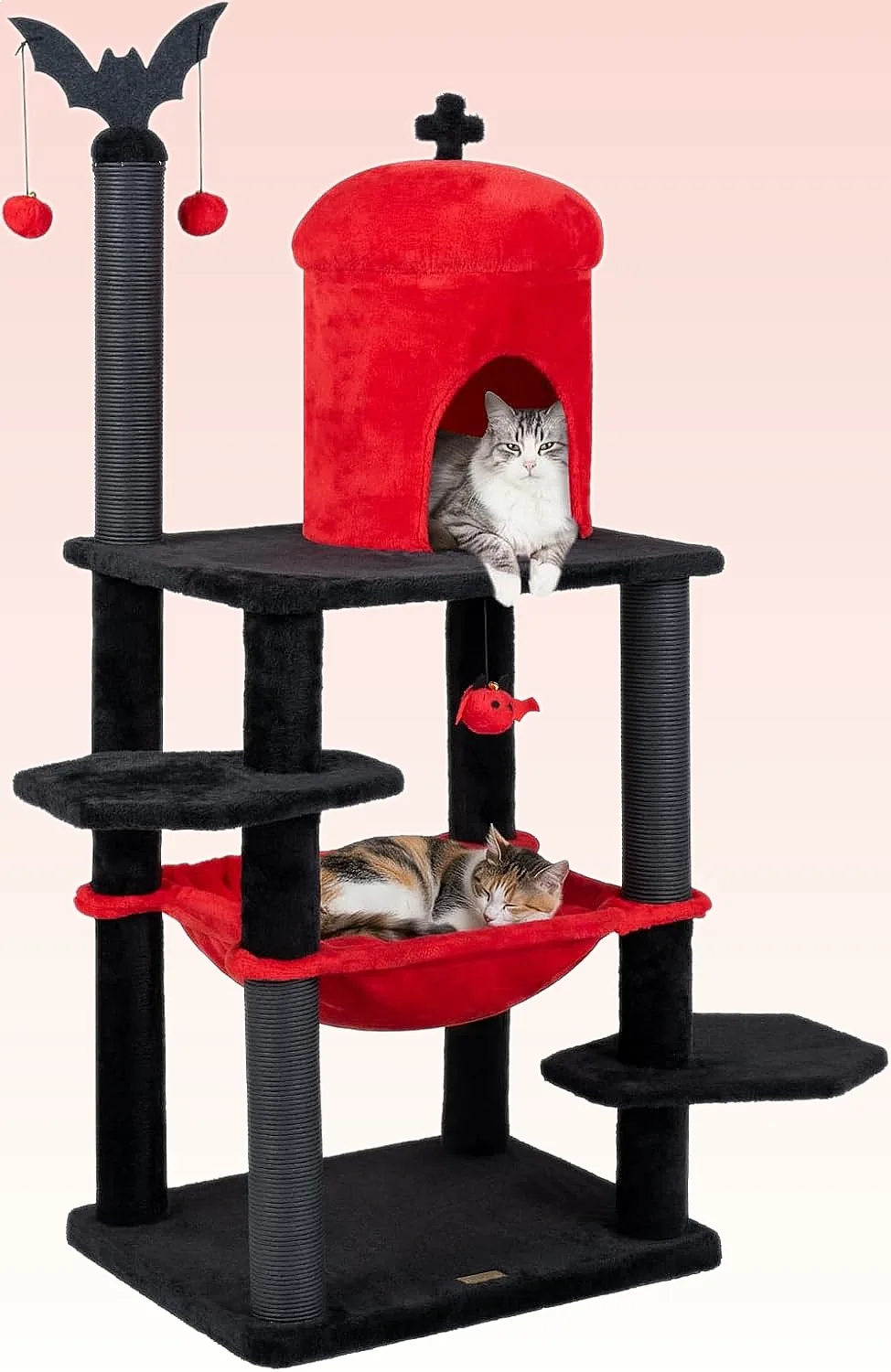 51-Inch Gothic Cat Tree, Multi-Level Black Cat Tower with Scratching Posts, Church Condo & Hammock
51-Inch Gothic Cat Tree, Multi-Level Black Cat Tower with Scratching Posts, Church Condo & Hammock