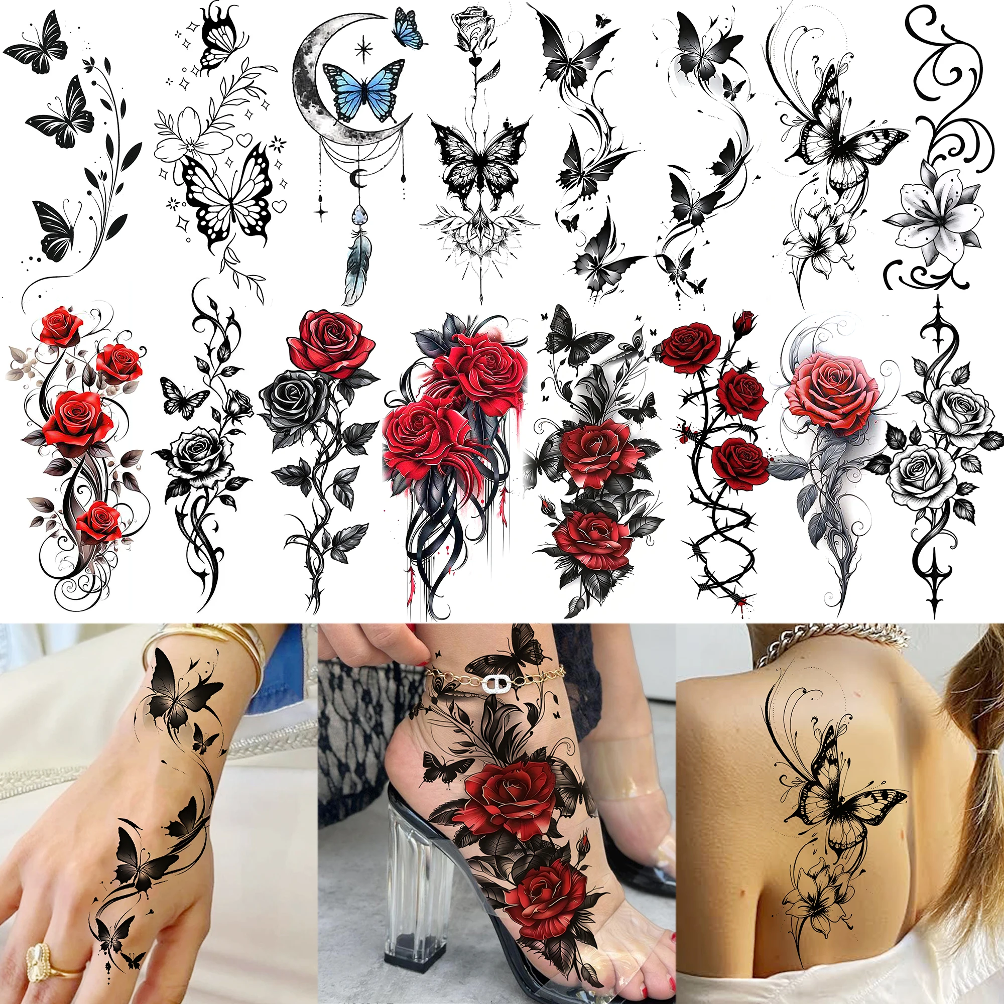 1 Sheet Rose Lily Butterfly Temporary Tattoos Women Hands Foot Neck, Fake Tattoo Sticker Waterproof Long Lasting Realistic Tatoo
1 Sheet Rose Lily Butterfly Temporary Tattoos Women Hands Foot Neck, Fake Tattoo Sticker Waterproof Long Lasting Realistic Tatoo