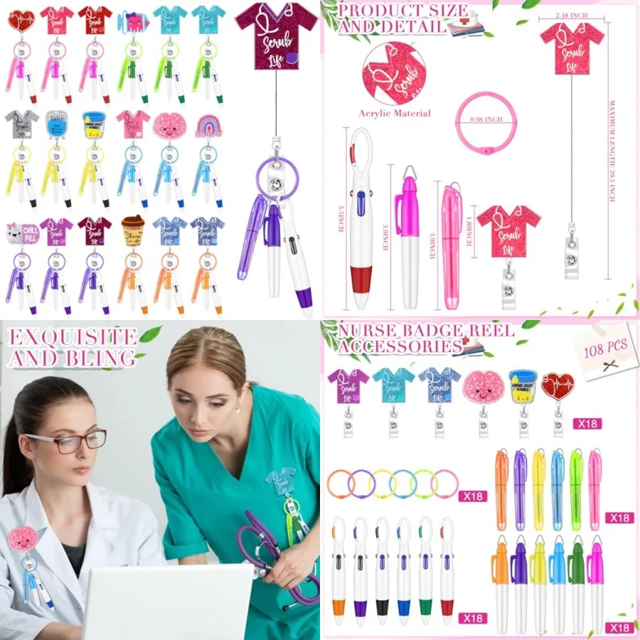 90 Pcs Nurse Badge Accessories, Nurse Pen Set Include Retractable Badge Reel Clips, Ballpoint Pens, Markers, Highlighters, Keyc
90 Pcs Nurse Badge Accessories, Nurse Pen Set Include Retractable Badge Reel Clips, Ballpoint Pens, Markers, Highlighters, Keyc