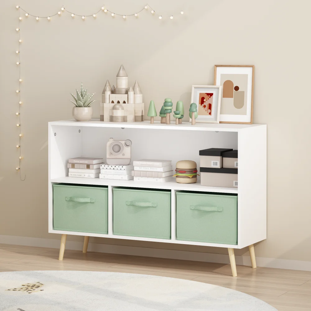 Kids bookcase with Collapsible Fabric Drawers, Children's Book Display, Toy Storage Cabinet Organizer, White/Green
Kids bookcase with Collapsible Fabric Drawers, Children's Book Display, Toy Storage Cabinet Organizer, White/Green