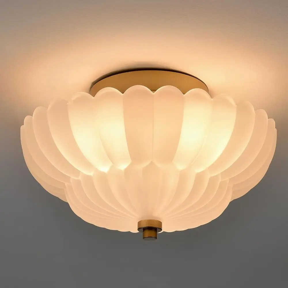 Vintage Semi-Flush Mount Ceiling Light with Scalloped Milk Glass Shade for Bathroom, Bedroom, Entryway, and Kitchen
Vintage Semi-Flush Mount Ceiling Light with Scalloped Milk Glass Shade for Bathroom, Bedroom, Entryway, and Kitchen